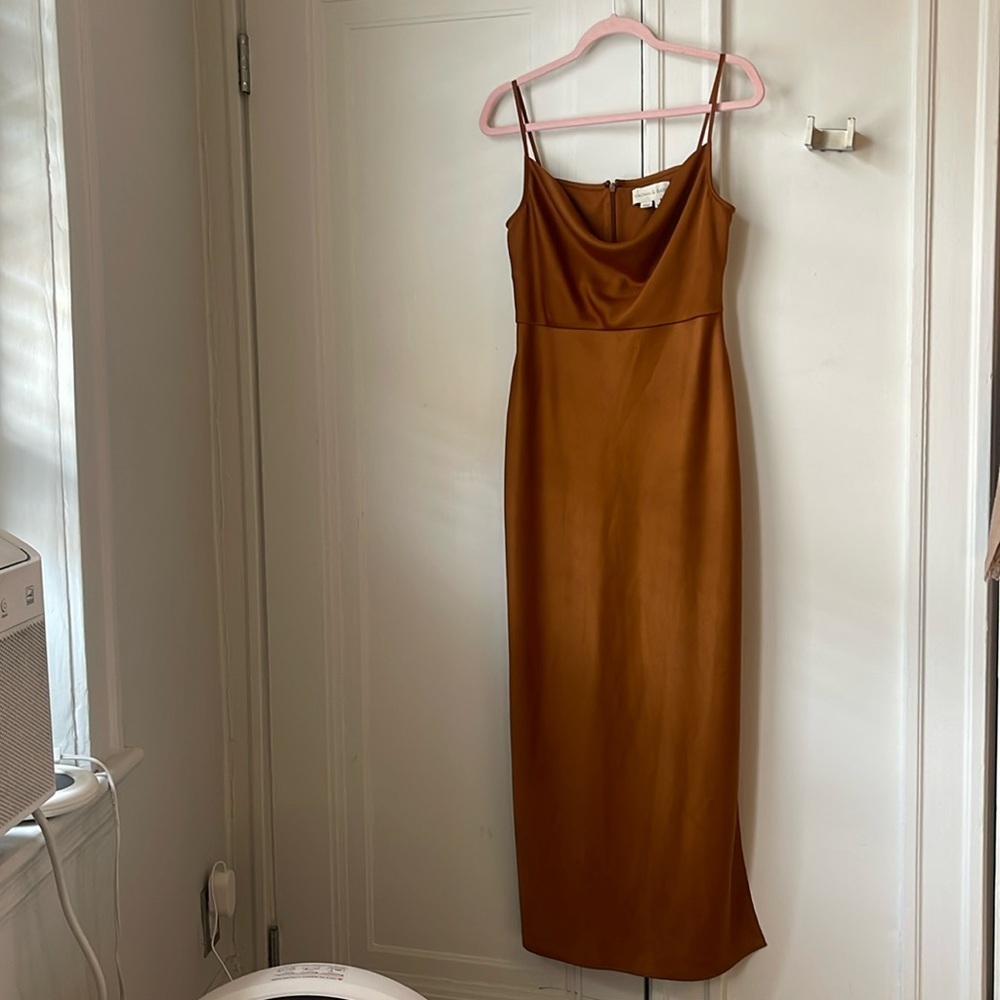 SACHIN & BABI Burnt Orange Women's Cali Satin Midi Slip Dress 10 BHLDN